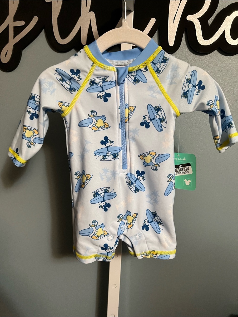Mickey Mouse and Donald Duck Surf Infant Rashguard Zipper One Piece NWT 3 months